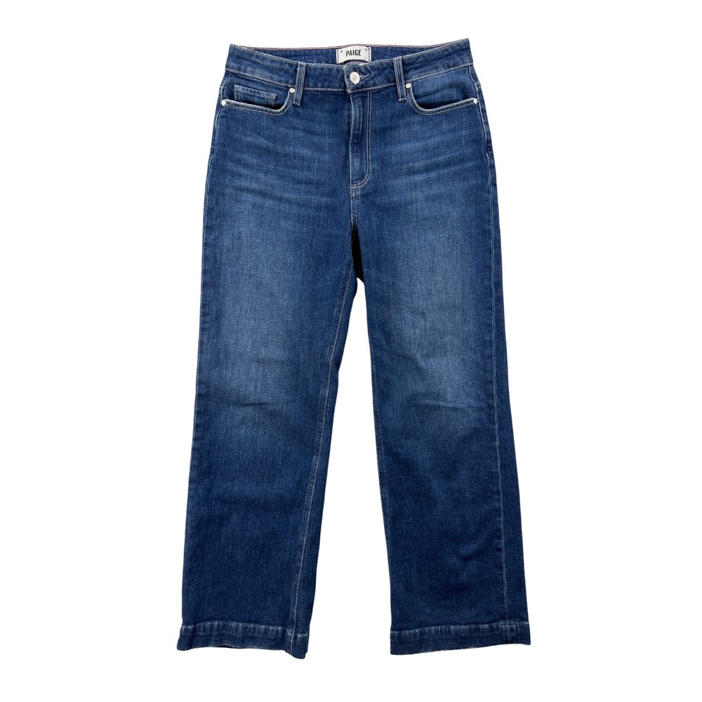 Paige Leenah Ankle Wide Leg Jeans Women Size 28 x 28" Blue Gardening Hem Stretch